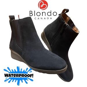 NWOB $150 Blondo Shay Waterproof Wedge Bootie – Navy Nubuck – Size 8